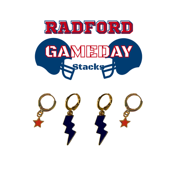 Radford Classic Gameday Earring Stack in navy and red, Highlanders huggie hoop earrings