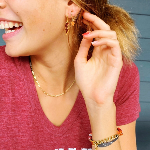 Wearing the Richmond Classic Gameday Earring Stack for Spiders game day
