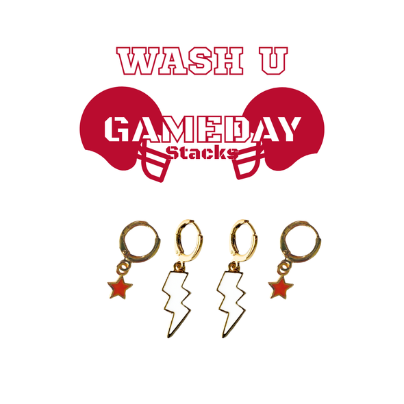 Washington University in St. Louis Classic Gameday Earring Stack with white mini enamel bolts and red baby stars