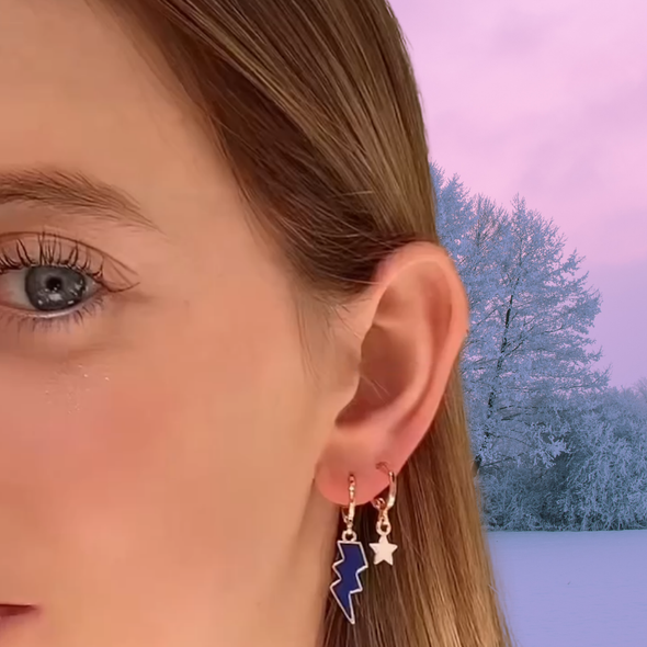 Wearing the Yale Classic Gameday Earring Stack for Bulldogs game day