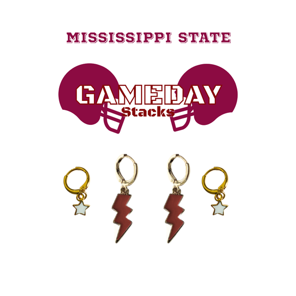 Mississippi State University Classic Gameday Earring Stack for Bulldogs game day
