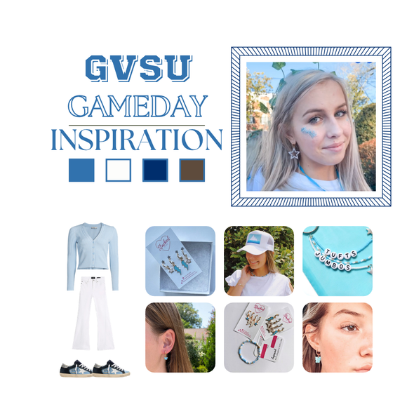 Grand Valley State University Classic Gameday Earring Stack for Lakers game day – wearing
