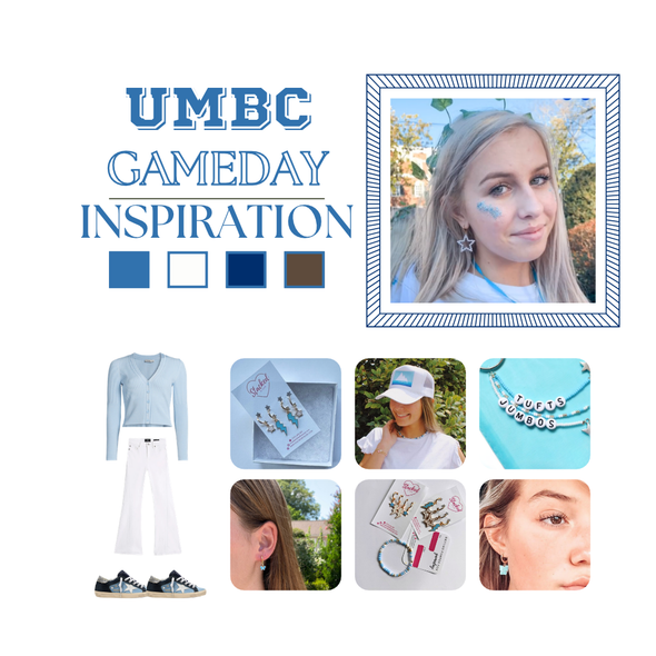 UMBC Classic Gameday Earring Stack for Retrievers game day – wearing