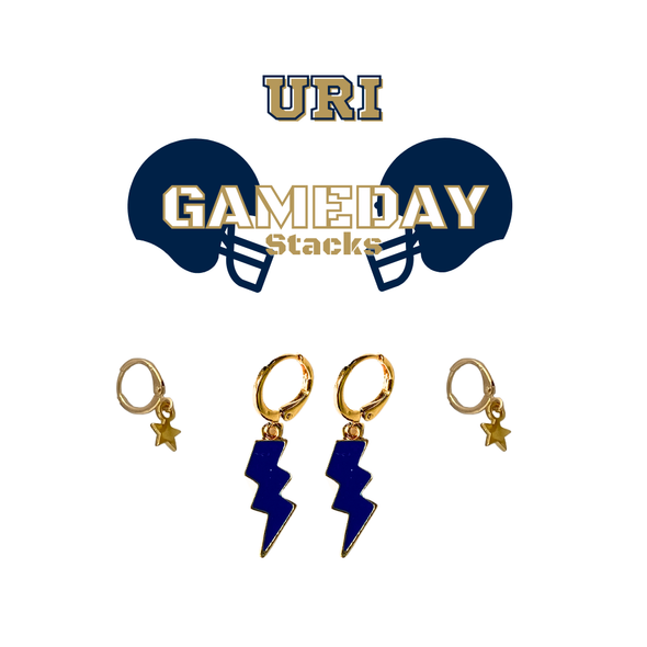 URI Classic Gameday Earring Stack in navy and golden yellow, Rams huggie hoop earrings