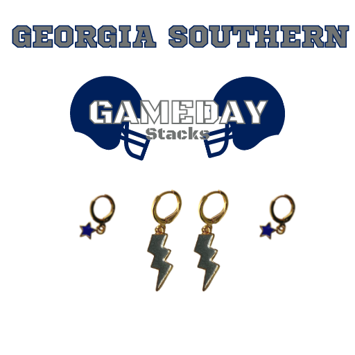 Georgia Southern Classic Gameday Earring Stack in grey and navy, Eagles huggie hoop earrings