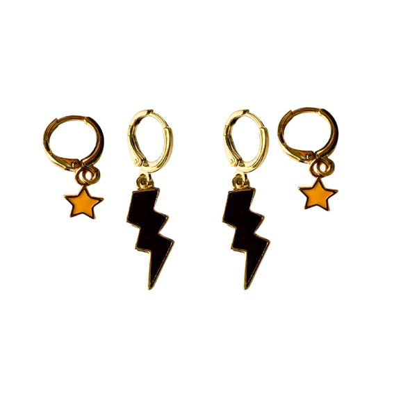 Idaho State Classic Gameday Earring Stack with black mini enamel bolts and orange baby stars