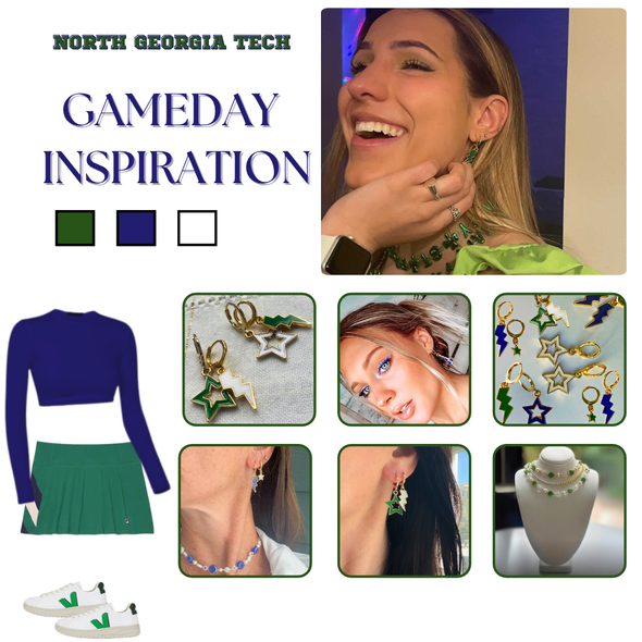 North Georgia Technical College Classic Gameday Earring Stack for Wolves game day – wearing