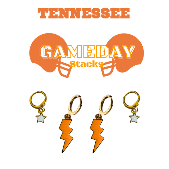 University of Tennessee Classic Gameday Earring Stack with orange mini enamel bolts and white baby stars