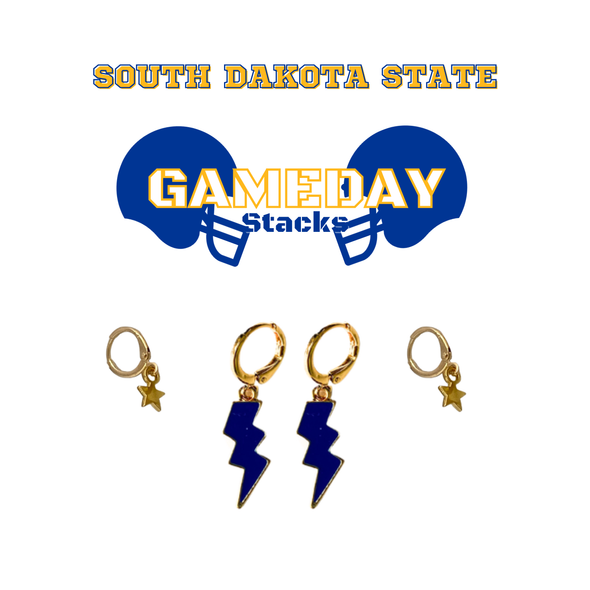South Dakota State University Classic Gameday Earring Stack - Cobalt bolts and golden yellow Baby Stars