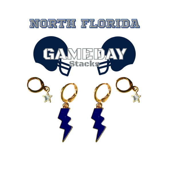 University of North Florida Classic Gameday Earring Stack - Cobalt bolts and grey Baby Stars