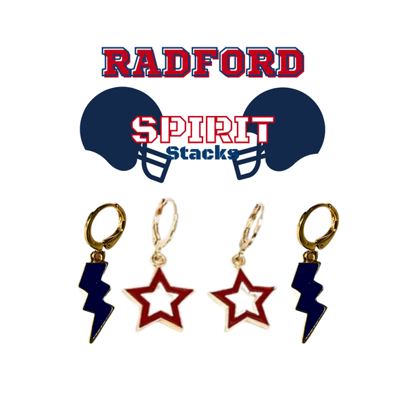 Radford Spirit Earring Stack with navy mini enamel bolts and red starboys