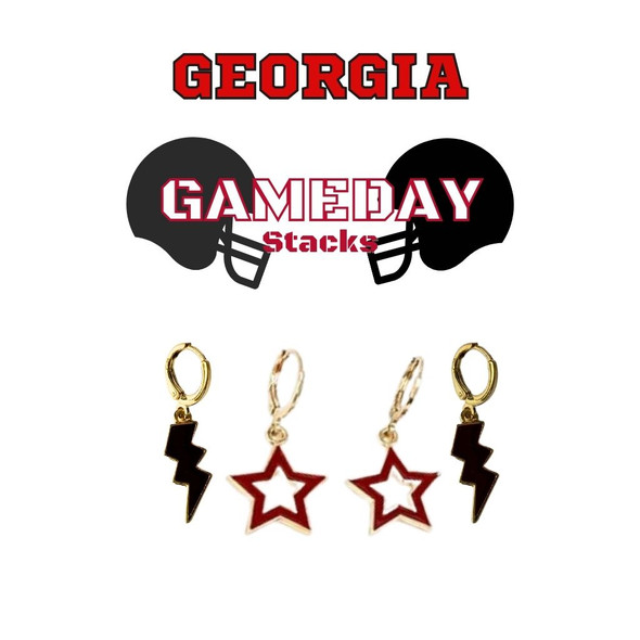 Georgia Spirit Earring Stack with red mini enamel bolts and black starboys