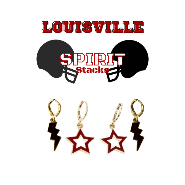 Louisville Spirit Earring Stack with red mini enamel bolts and black starboys