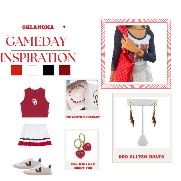 University of Oklahoma Sooners game day outfit inspiration with the University of Oklahoma Spirit Earring Stack