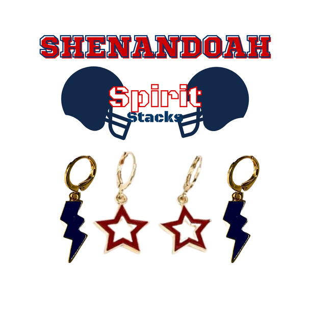 Shenandoah Spirit Earring Stack with navy mini enamel bolts and red starboys