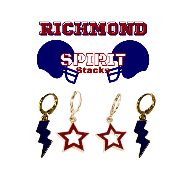 Richmond Spirit Earring Stack with navy mini enamel bolts and red starboys