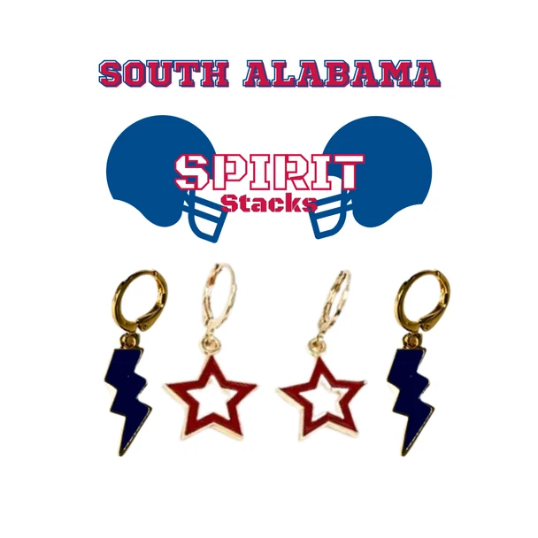 University of South Alabama Spirit Earring Stack for Jaguars game day – alternate colorway