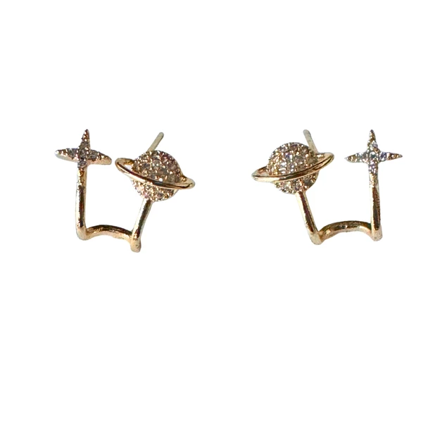 "orbiter" moon and star glitzy stud earrings