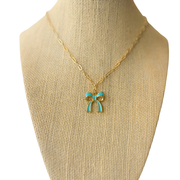 Teal Bow Statement Necklace