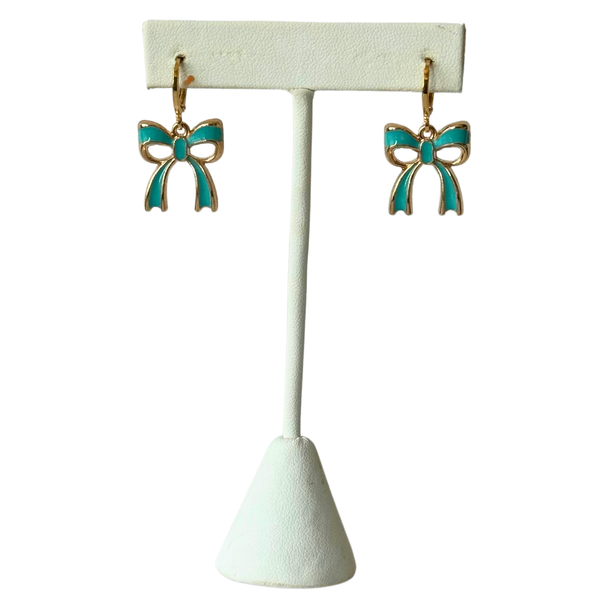 Teal Bow Statement Huggie Hoop Earrings