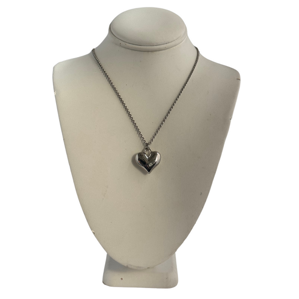 Silver Puffy Heart Necklace On Stand