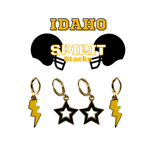 Idaho Spirit Earring Stack with black mini enamel bolts and golden yellow starboys
