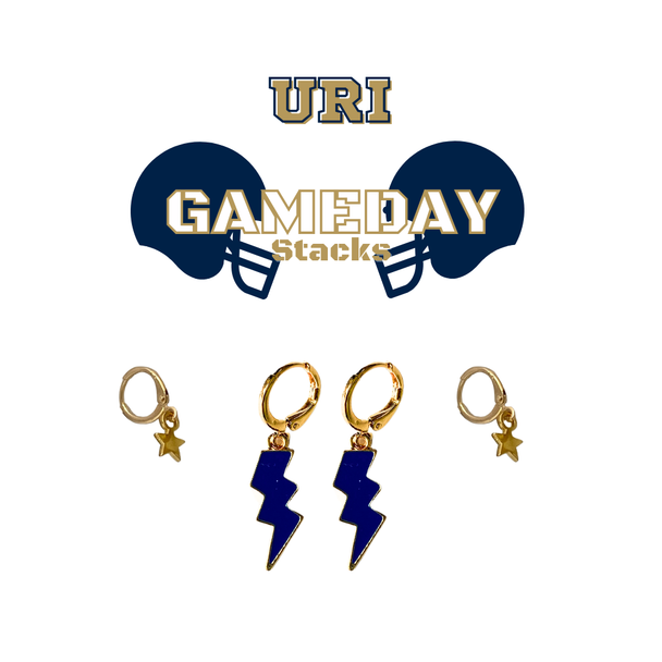 URI Classic Gameday Earring Stack in navy and golden yellow, Rams huggie hoop earrings