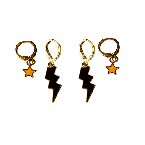 Idaho State Classic Gameday Earring Stack with black mini enamel bolts and orange baby stars