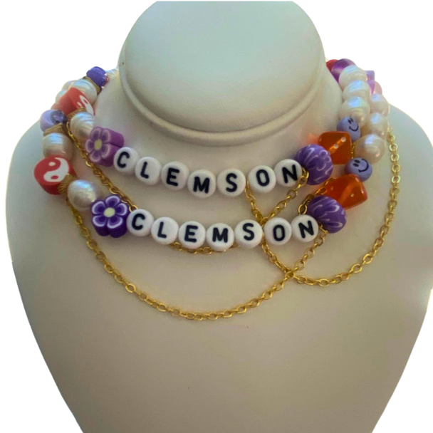 clemson gameday purple and orange necklace