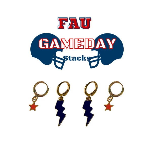 Florida Atlantic Classic Gameday Earring Stack in navy and red, Owls huggie hoop earrings