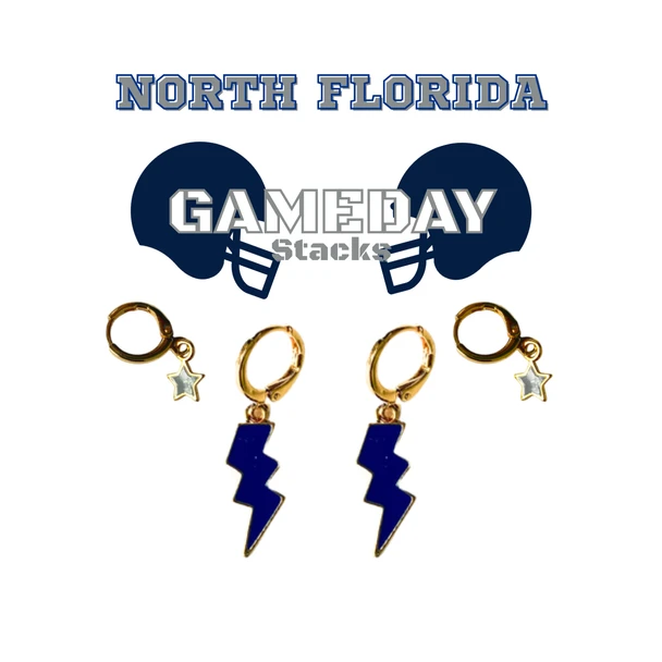 University of North Florida Classic Gameday Earring Stack - Cobalt bolts and grey Baby Stars
