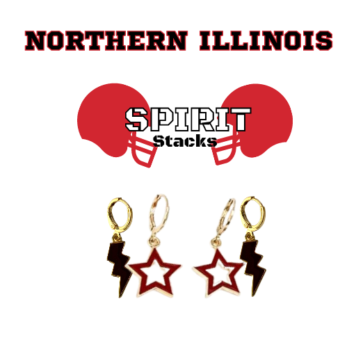 Northern Illinois University Spirit Earring Stack in black and red, Huskies huggie hoop earrings