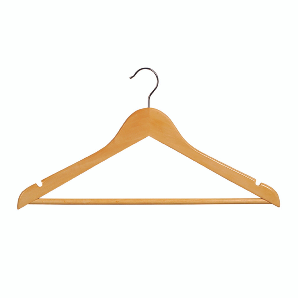 Wooden hanger slimline flat with notches & rail (H2640BH)