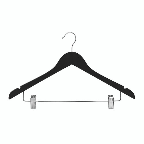 Wooden hanger with notches & adjustable clips (H2631BK)