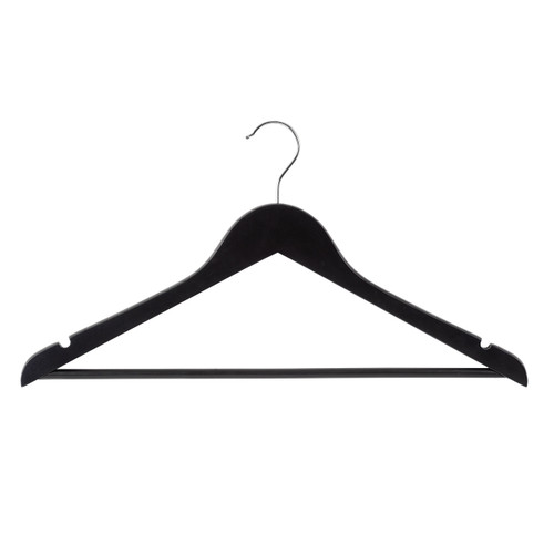 Wooden hanger slimline flat with notches & rail (H2640BK)