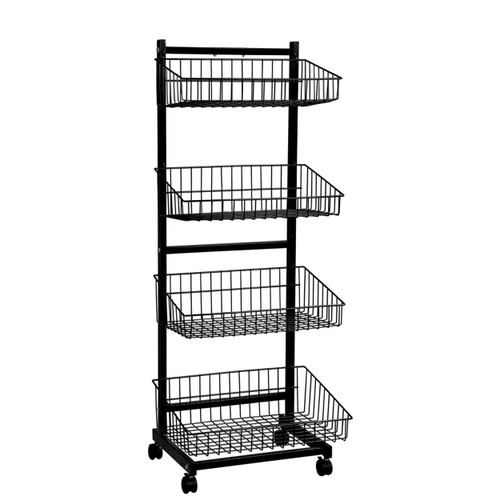 4 x wire baskets on single sided stand with lockable castors (M1610BK)