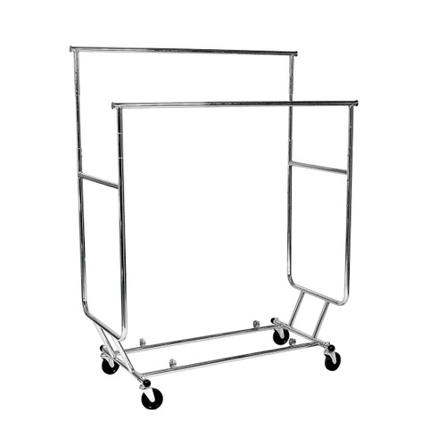 Collapsible salesman clothes rack double rail with castors (R1234.1CH)