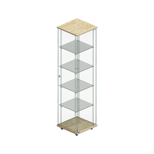 Budget 4-shelf tower showcase on wheels with lockable door (F2950CGPY)