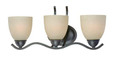 Wall Lights By Thomas Three-light bath fixture in Sable Bronze finish with tea stained glass. SL717322