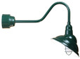 Outdoor Lights By American Nail Plate 14" Rounded Emblem Shade with frosted glass and wire guardon a gooseneck arm extension in Forest M714-42WPL-RTC-E6-200GLFR-GUP-42