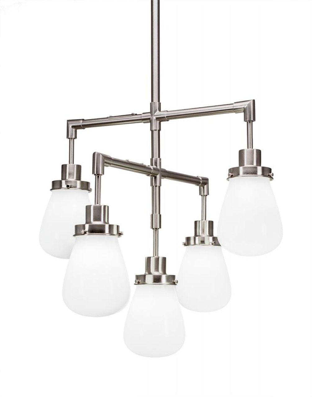 Toltec Meridian 5 Light White Glass & Nickel Chandelier-1238-BN