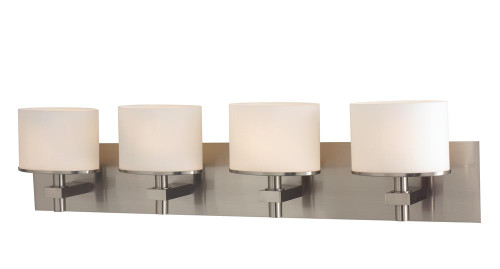 Wall Lights By Alico Ombra 4 Light Vanity In Satin Nickel And White Opal Glass BV514-10-16P