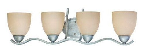 Wall Lights By Thomas Four-light bath fixture in Moonlight Silver finish with tea stained glass. SL717472