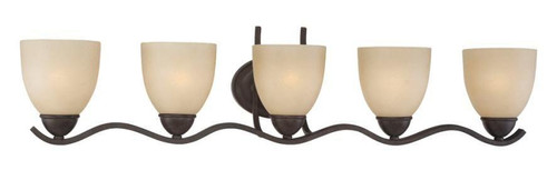 Wall Lights By Thomas Five-light bath fixture in Sable Bronze finish with tea stained glass. SL717522