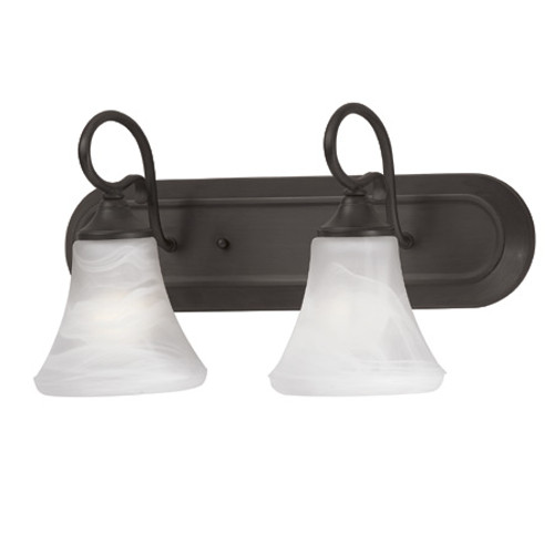 Wall Lights By Thomas Two-light bath fixture in Painted Bronze Finish with swirl alabaster style glass. SL744263