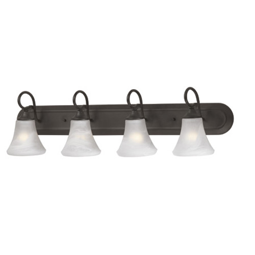 Wall Lights By Thomas Four-light bath fixture in Painted Bronze Finish with swirl alabaster style glass. SL744463