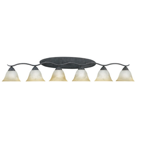 Wall Lights By Thomas Six-light bath fixture in Sable Bronze finish. Oval tubing and swirl alabaster glass produces SL748622