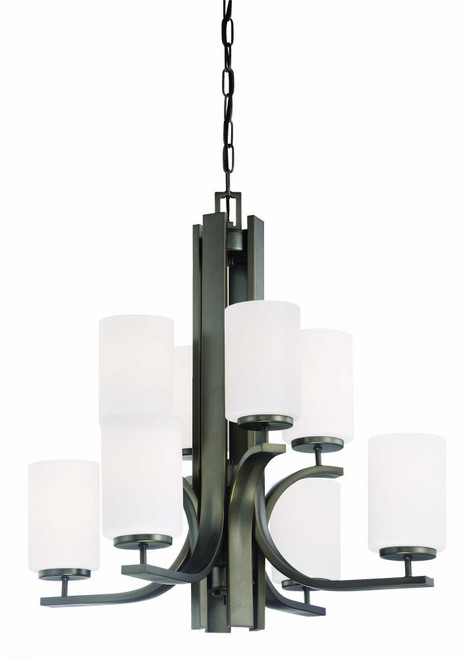 Chandeliers By Thomas Eight-light chandelier in Oiled Bronze finish with etched glass. TK0008715