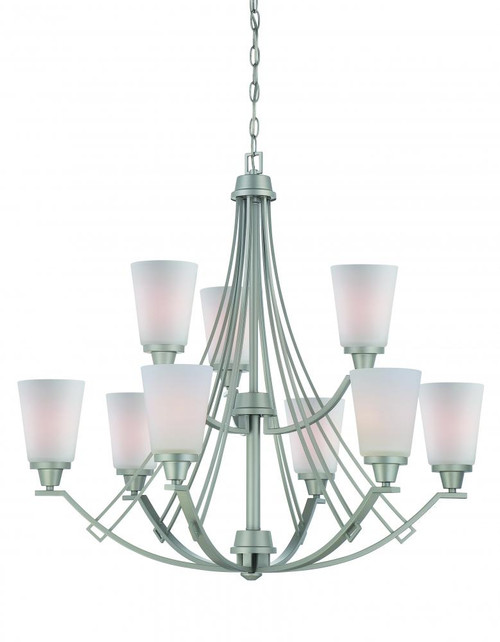 Chandeliers By Thomas Nine-light chandelier in Matte Nickel finish with painted Etched White glass. TK0012117