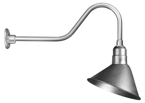 Outdoor Lights By American Nail Plate 12" Angle Shade and Gooseneck Arm in Galvanized with medium base socket A812-E6-49